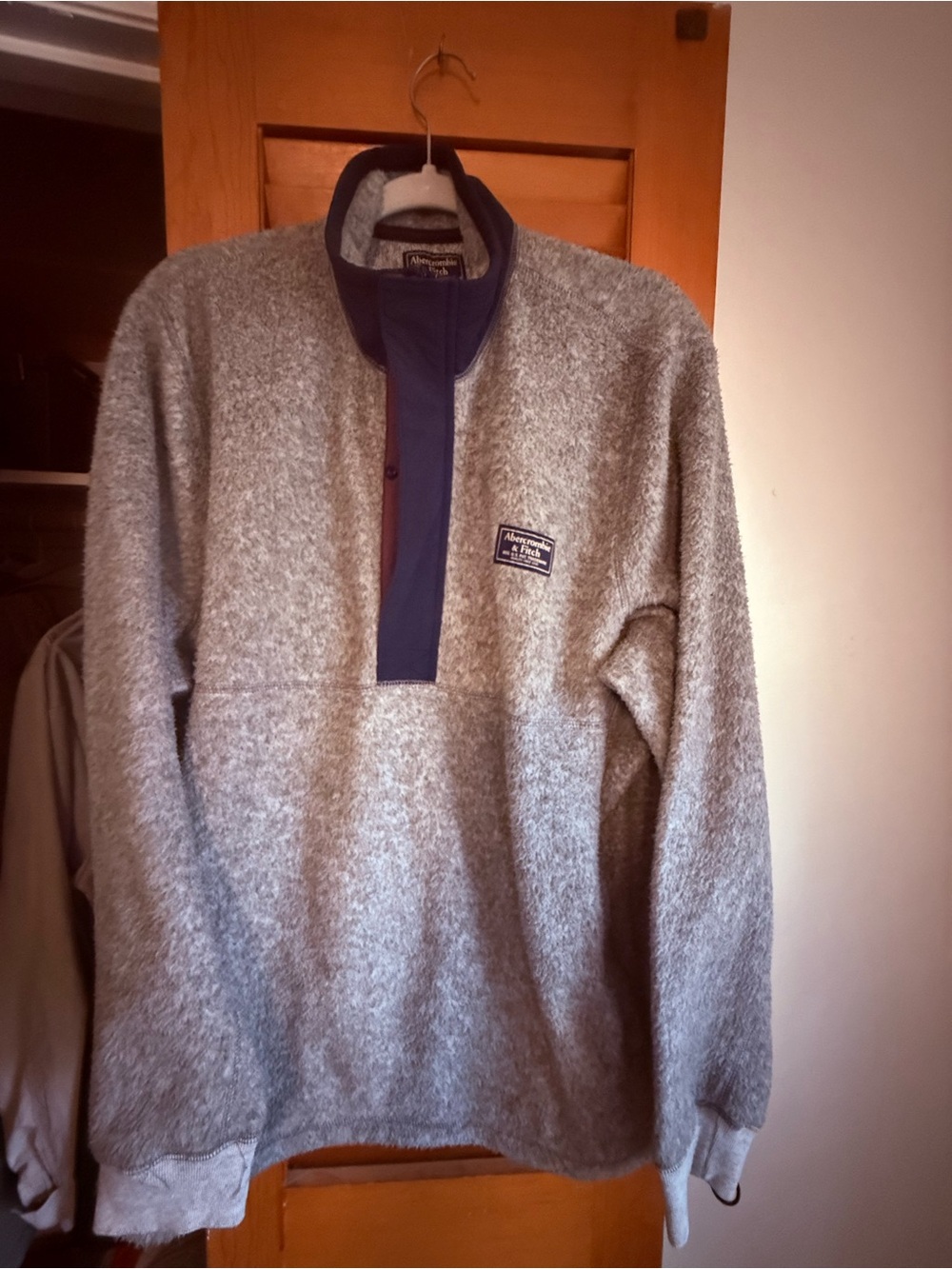 Abercrombie & Fitch Gray Fleece Half-Zip Pullover with Navy Placket